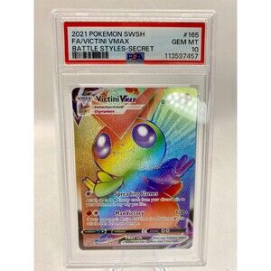 Pokemon 2021 Victini VMAX 165 Rainbow Full Art SR Battle Styles GEM MINT PSA 10